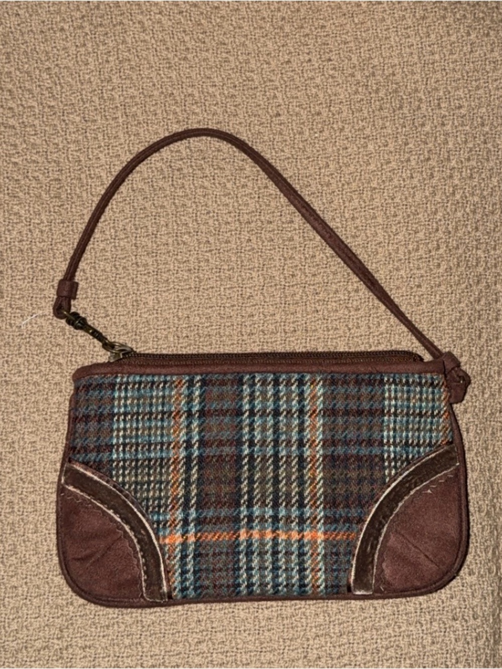 Old navy Plaid Button Accent Wristlet - Brown & Blue - Picture 2 of 3